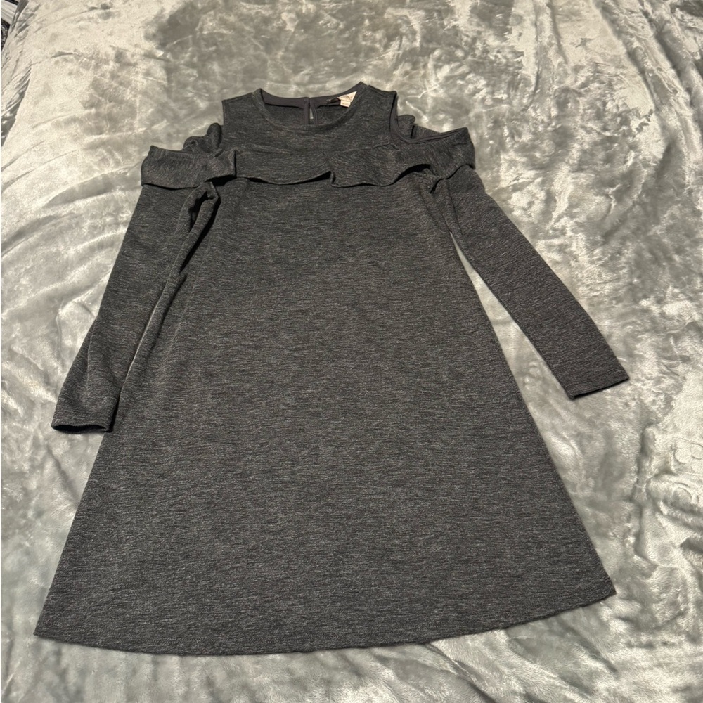 LOFT Charcoal Dress with Ruffle Detail